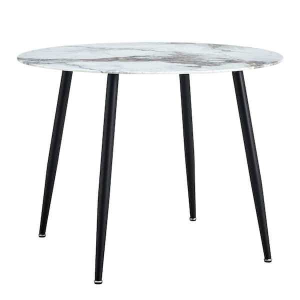 Polibi Modern Round White Faux Marble 4-Legs Dining Table Seats for 6 (40.00 in. L x 30.00 in. H)