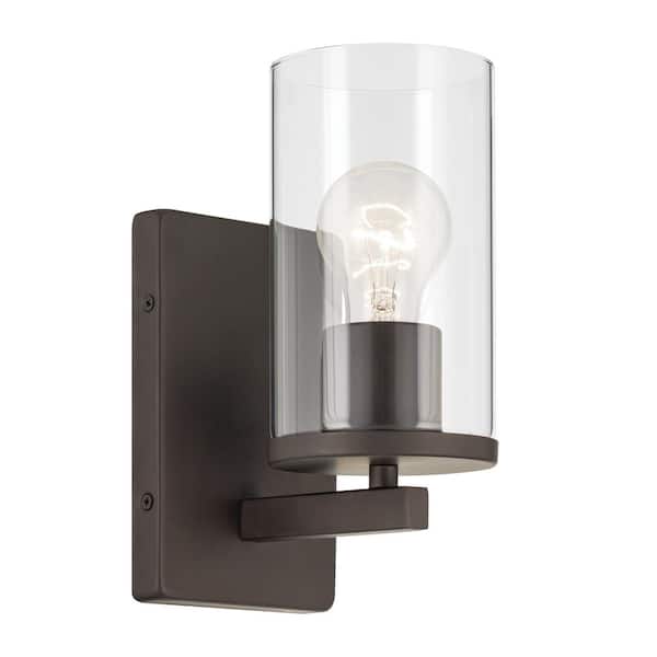 KICHLER Crosby 1-Light Olde Bronze Bathroom Indoor Wall Sconce Light with Clear Glass Shade