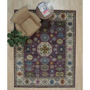 Purple/Ivory 10 ft. x 14 ft. Hand Knotted Wool Traditional Kazak Collection Area Rug