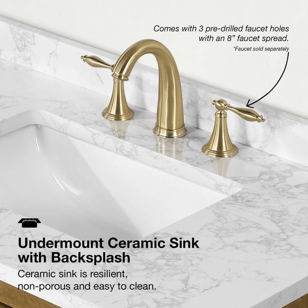 36 in. Almond Latte Single Sink Bathroom Vanity with Marble Top