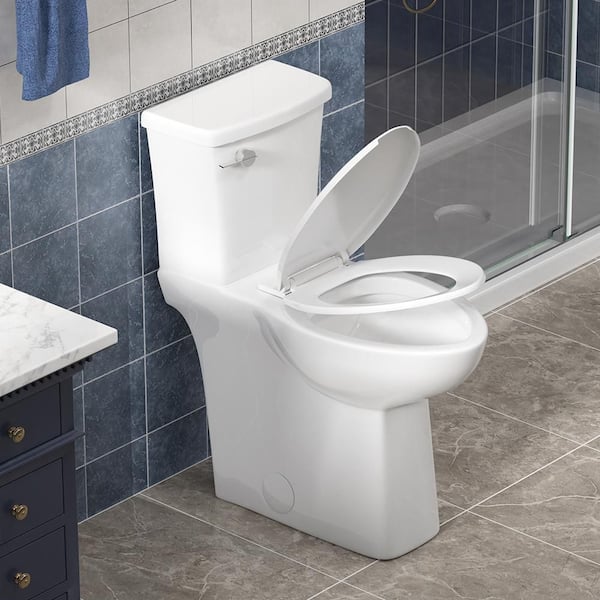 21.77 in Disabled Height Toilet 2-Piece 1.28 GPF Single Flush Elongated Skirt Toilet in White, with Soft Close Seat