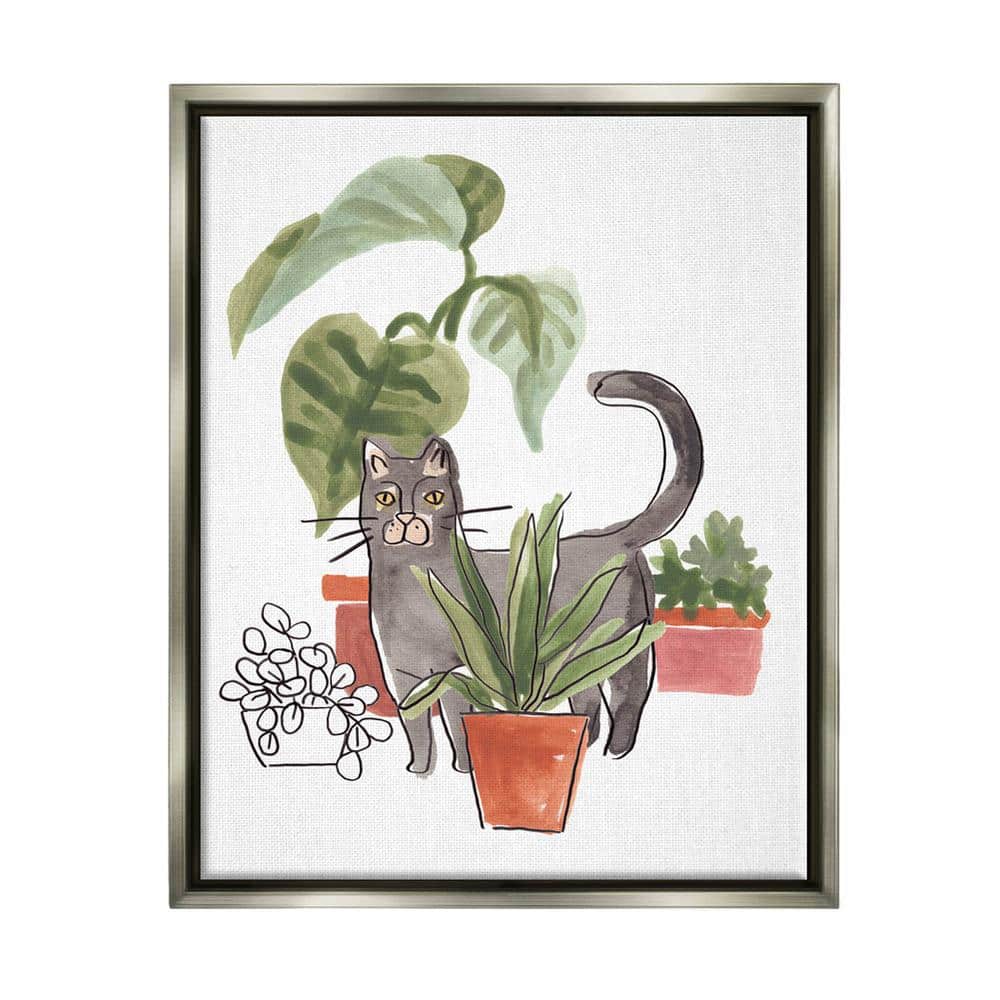 The Stupell Home Decor Collection Cat Pet Terracotta House Plants Tropical  Monstera by June Erica Vess Floater Frame Nature Wall Art Print 21 in. x 17  in. ai-896_ffl_16x20 - The Home Depot