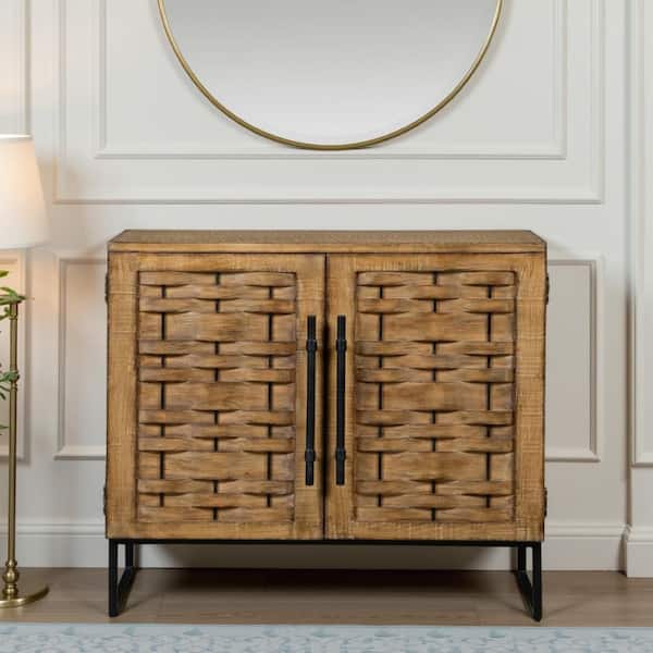 Cid Resu Glossy Gray Wood Sideboard Buffet Cabinet with 4 Doors and Slatted Design