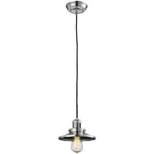Railroad 1-Light Polished Nickel Cone Pendant Light with Polished Nickel Metal Shade