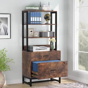Atencio Wood Finish 2-Drawer Vertical File Cabinet with Lock and Open Bookshelf