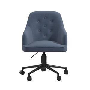 Her Majesty Blue Linen Upholstered Office Chair with Casters
