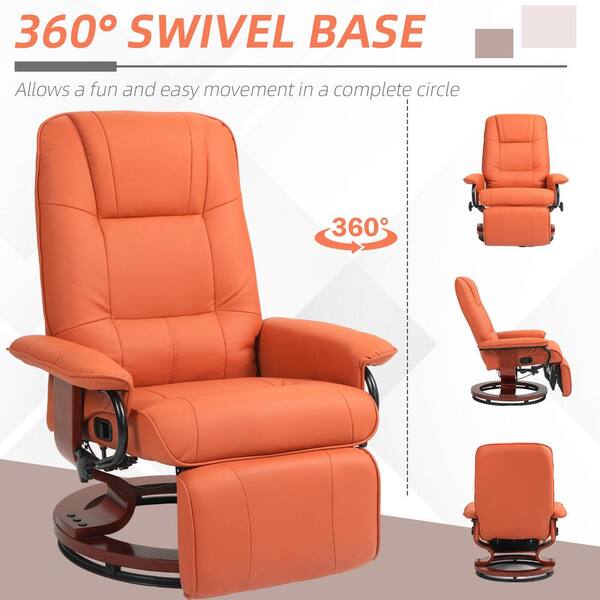 HOMCOM Light Brown Faux Leather Manual Recliner Adjustable Swivel Lounge Chair with Footrest Armrest and Wrapped Wood Base 833 621V01LR The Home Depot