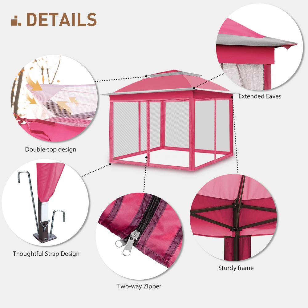 Pink Steel 11x11 Pop-Up Gazebo with Mosquito Netting