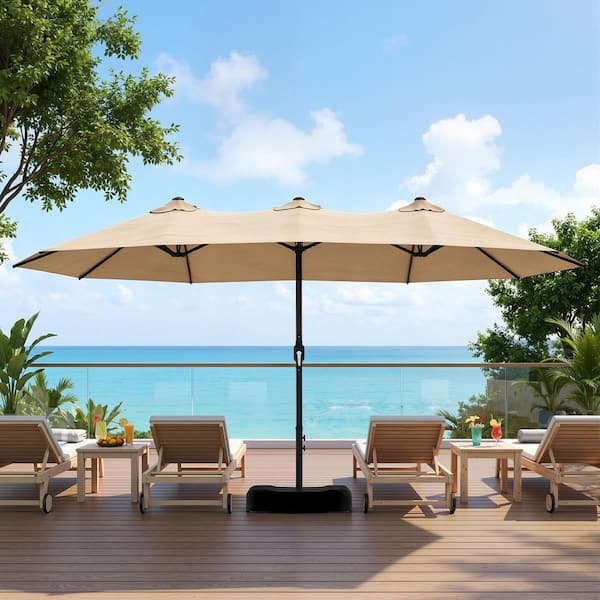 15 foot offset patio umbrella Yardsight 15 ft. Double Sided Market Umbrella Outdoor Patio Umbrella with  Crank and Base in Beige HD3-E16A