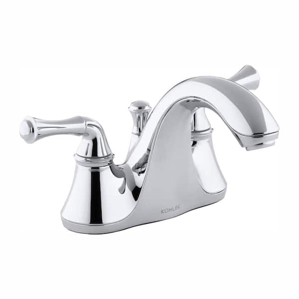 KOHLER Forte 4 in. Centerset 2-Handle Low-Arc Water-Saving Bathroom Faucet in Polished Chrome with Traditional Lever Handles