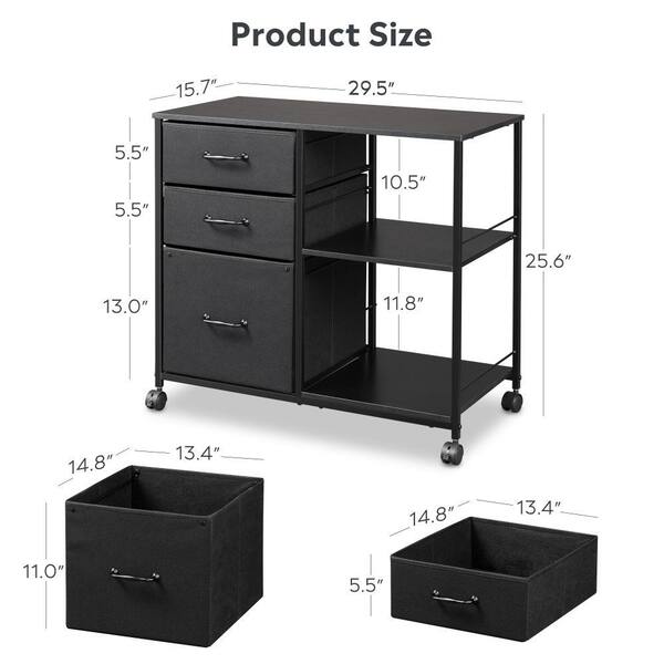 Mobile Wood File Cabinet w/ Lock 3 Drawer Adjustable Open Storage Shelves Office