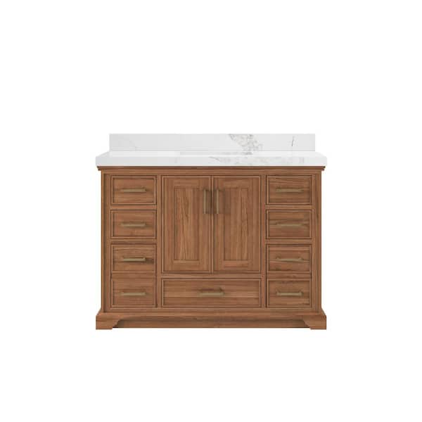 Willow Collections Charlotte Teak 48 in. W x 22 in. D x 36 in. H Single Sink Bath Vanity in Dark Natural with 2 in. Calacatta Nuvo Qt. Top