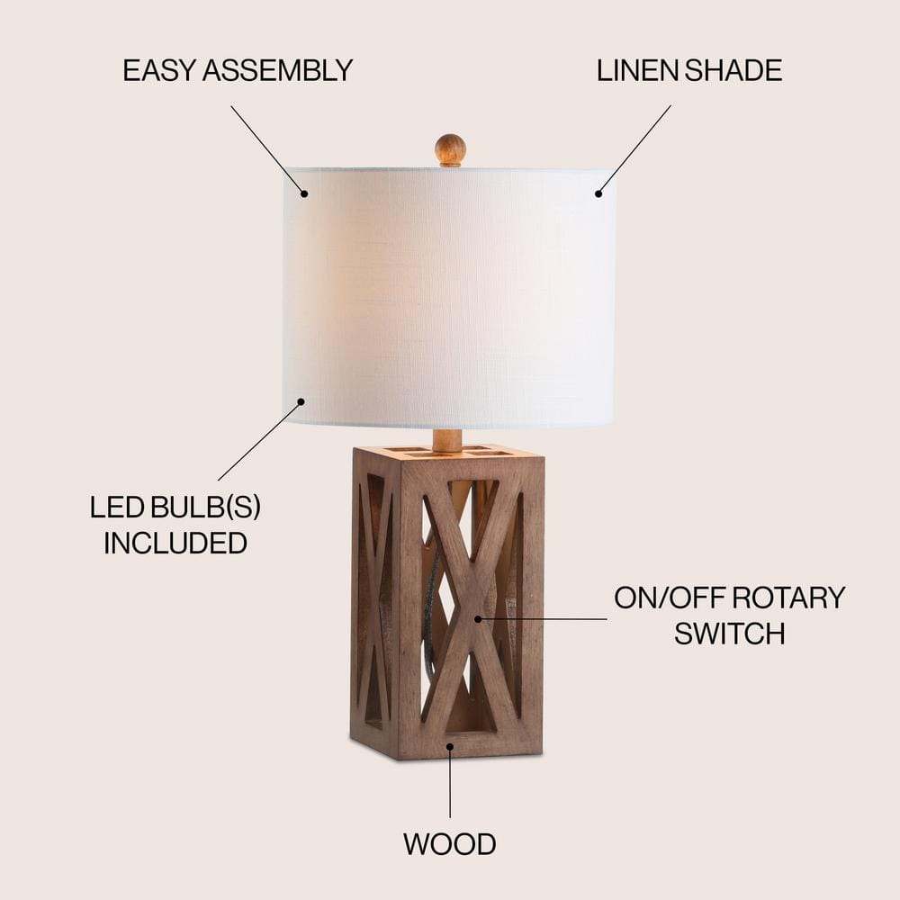 Stewart Rustic 21.5" Brown Wood Table Lamp with White Linen Shade