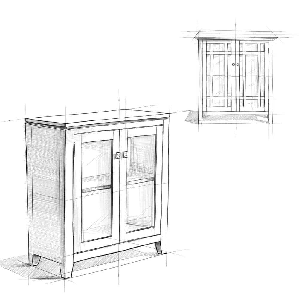 Black Solid Wood Low Storage Cabinet with Glass Doors