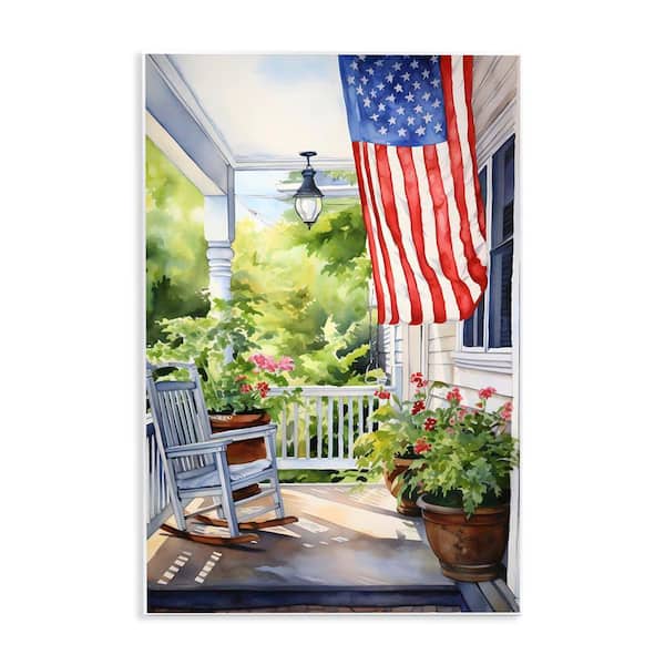 Patriotic Summer Porch by Petal Prints Design Unframed Graphic Art Print Architecture 19 in. x 13 in.