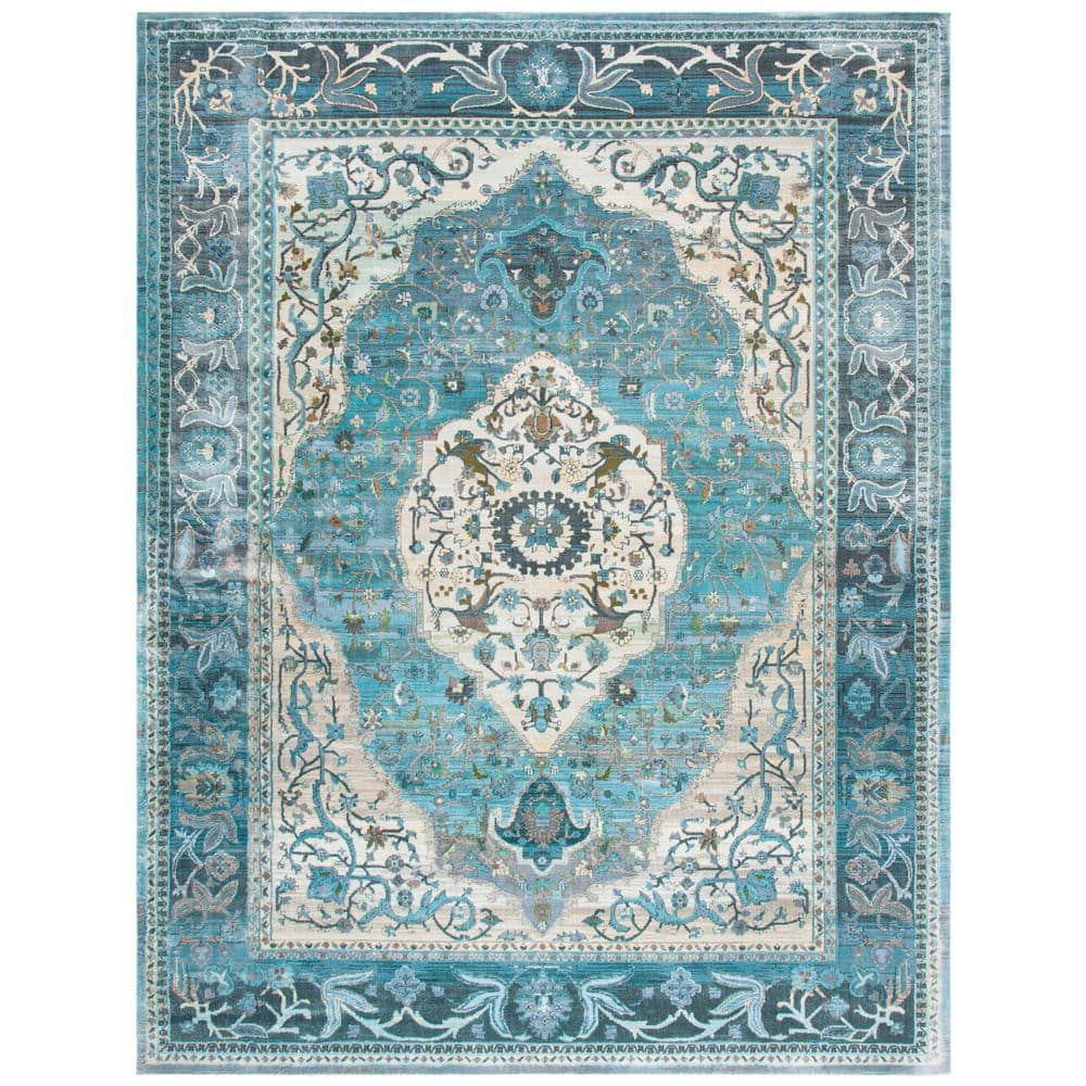 Hand-Knotted Blue and Beige Viscose 9' x 12' Area Rug
