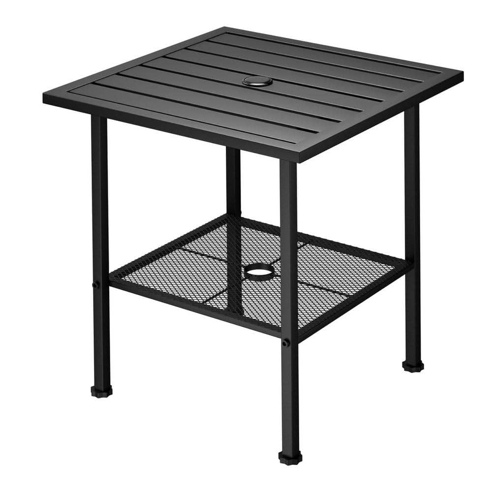 FUFU&GAGA 22 in. Metal Outdoor Side Table, Double Layers Dining Table