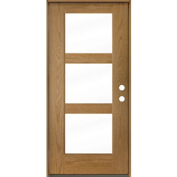 Krosswood Doors BRIGHTON Modern 36 in. x 80 in. 3-Lite Left-Hand Inswing Clear Glass Bourbon Stain Fiberglass Prehung Front Door