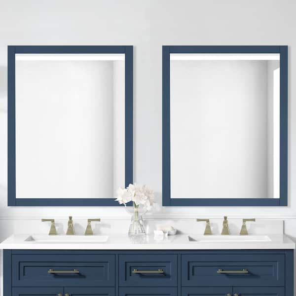 Home Decorators Collection Mayfield 28 in. W x 36 in. H Rectangular Framed Wall Bathroom Vanity Mirror in Grayish Blue