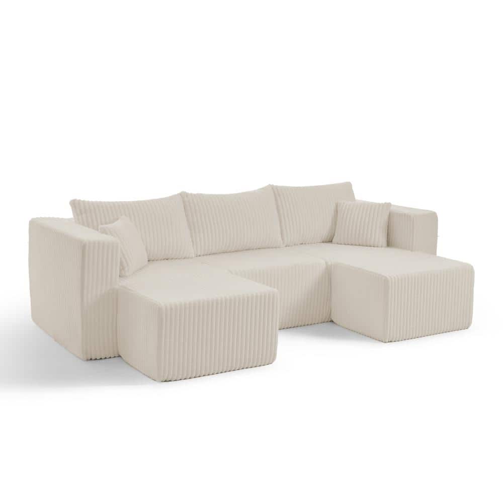 72 in. Square Arm 3-piece Compressed Corduroy Modular Sectional Sofa with Space-Saving Design in Beige