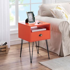 Nightstand 2-Tier Industrial End Side Table with Open Compartment & 1 Drawer, Orange，23.7"Tx15.7"Wx15.7"L