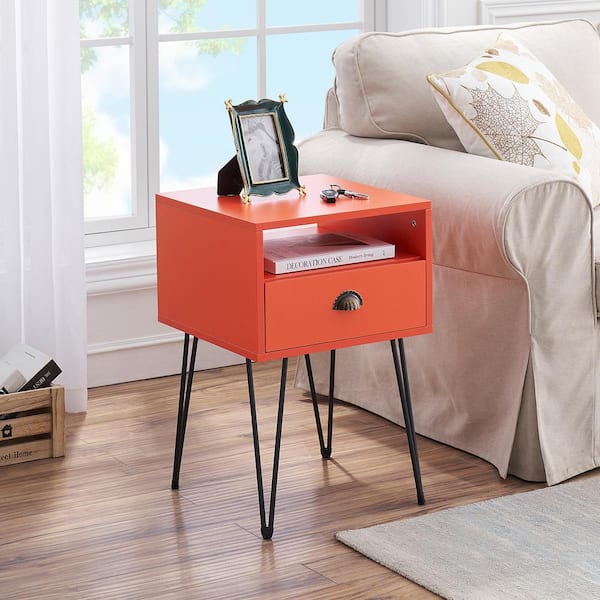 VECELO Nightstand 2-Tier Industrial End Side Table with Open Compartment &  1 Drawer, Orange，23.7Tx15.7Wx15.7L KHD-JYX-NS09-ORG - The Home Depot