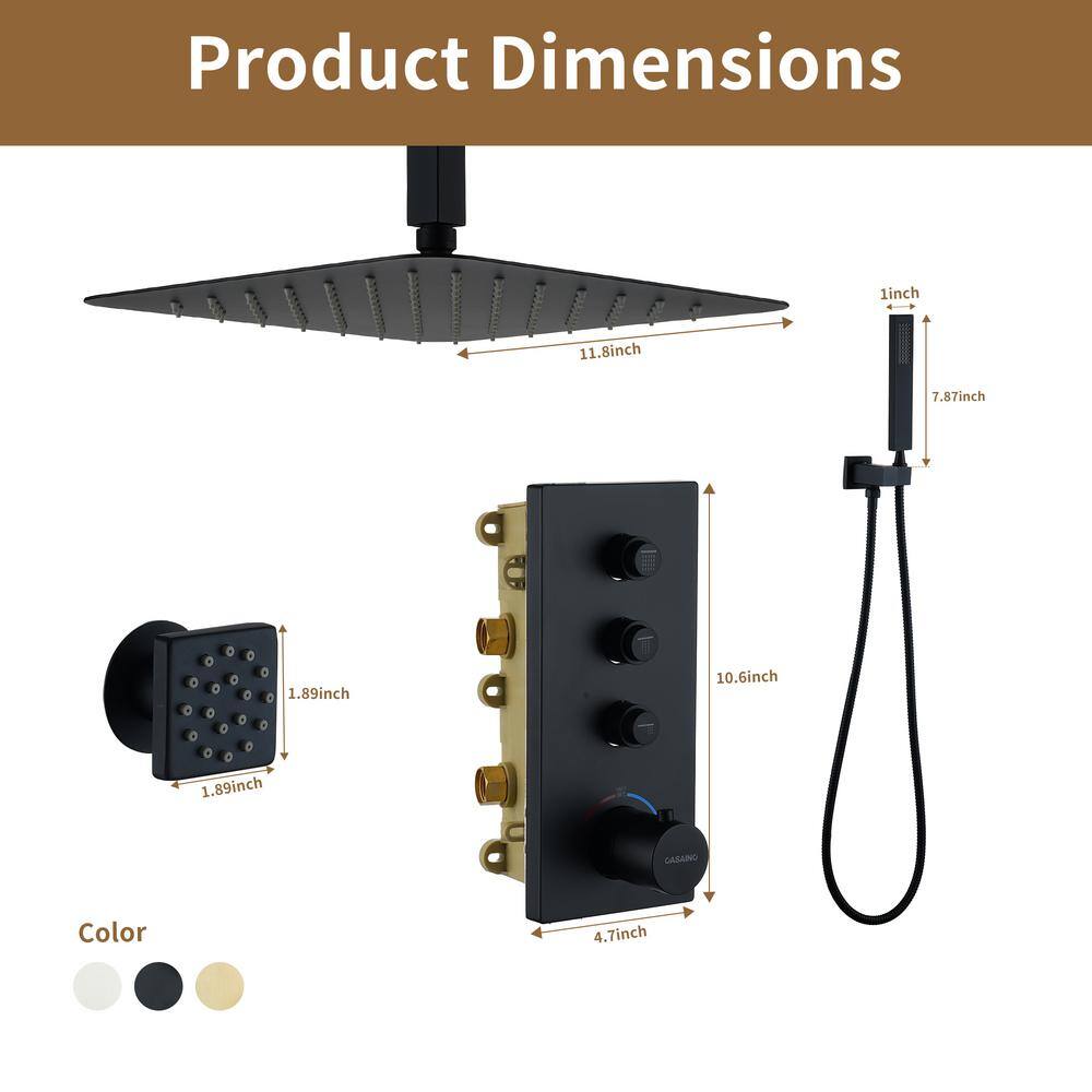 Matte Black Large Square Ceiling Mounted Dual Shower System