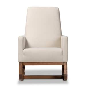 Yashiya Mid-Century Beige Fabric Upholstered Rocking Chair