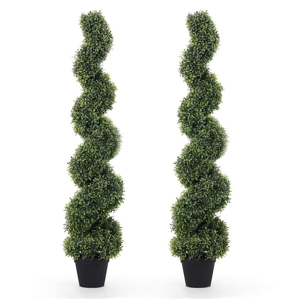 poetree 4 ft. Artificial Boxwood Spiral Topiary Tree in Pot