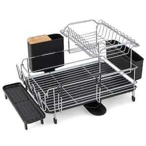 Bunpeony Aluminum Expandable Drying Dish Rack with Drainboard and
