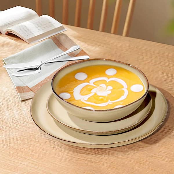 KHKFY 18-Piece Handmade Stoneware Dinnerware Set for 6 with