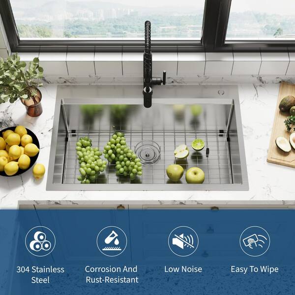 33 in. Undermount Single Bowl 18 Gauge Stainless Steel Kitchen