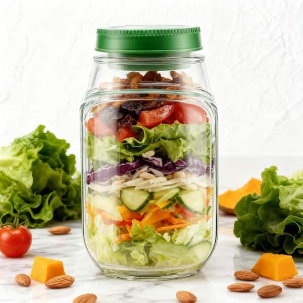 Portable Multipurpose Side-Open Salad Food Container with Lids 1-Pack, Removable Dressing Cup, Reusable, Dishwasher Safe