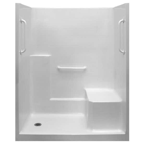 Ella Ultimate-W 36 in. x 60 in. x 77 in. 1-Piece Low Threshold Shower Stall in White, Grab Bars, Molded Seat, Left Drain