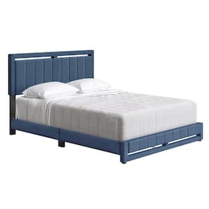 Senata Upholstered Linen Platform Bed, King, Blue
