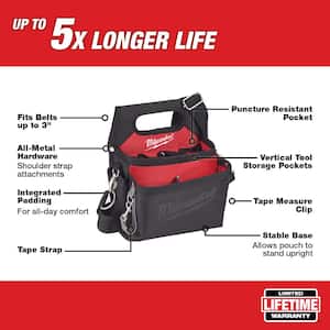 15-Pocket Electricians Tool Pouch with Quick Adjust Belt and 25 ft. Compact Auto Lock Tape Measure
