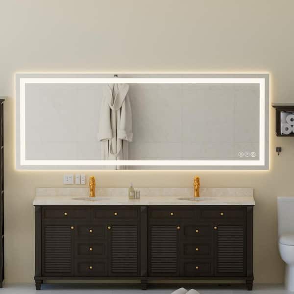 MYCASS 84 in. W x 32 in. H Anti-fog Mirror Power off Memory Function Rectangular Frameless Wall Bathroom Vanity Mirror inSilver
