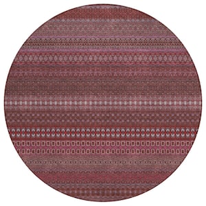 Chantille ACN527 Merlot 8 ft. x 8 ft. Round Machine Washable Indoor/Outdoor Geometric Area Rug