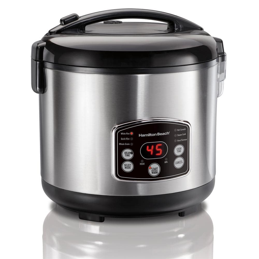 Silver Stainless Steel 14-Cup Electric Rice Cooker and Steamer