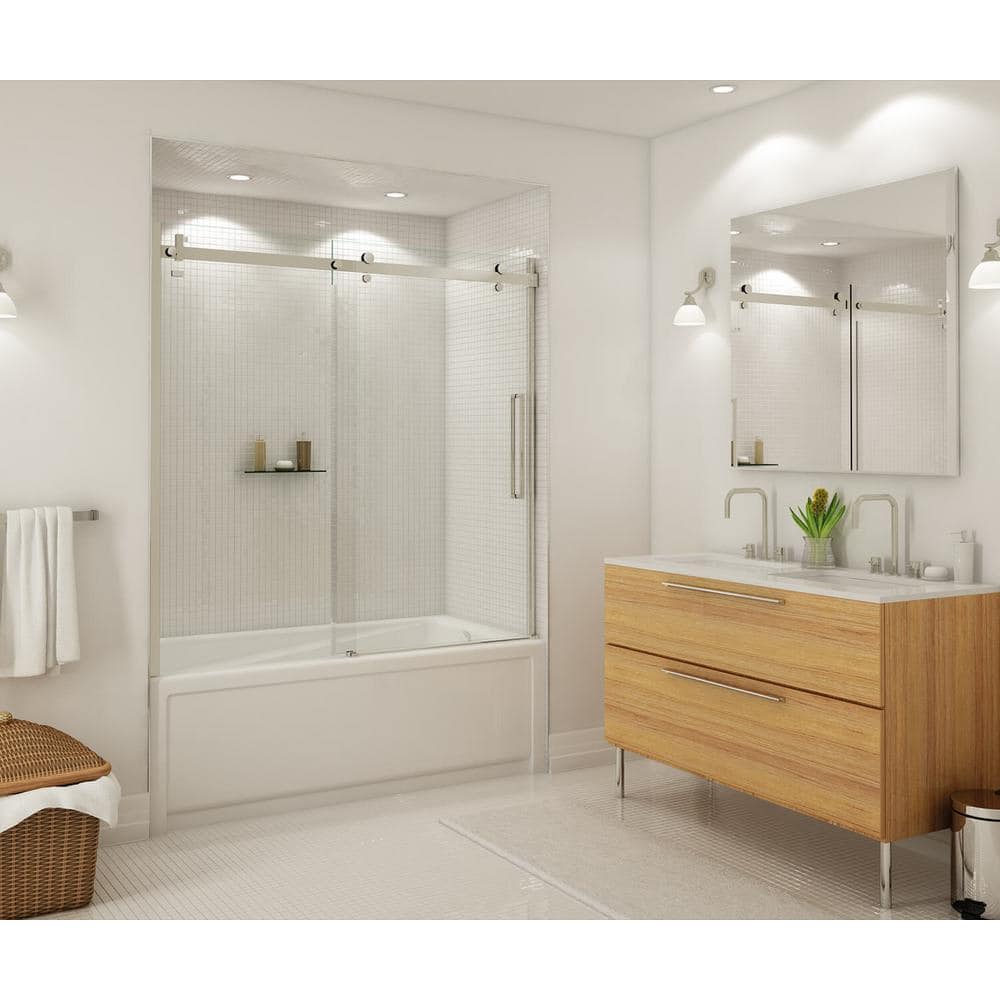 UPC 623163645712 product image for Halo 59 in. x 59 in. Frameless Sliding Tub Door in Brushed Nickel | upcitemdb.com