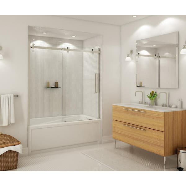 Halo 59 in. x 59 in. Frameless Sliding Tub Door in Brushed Nickel
