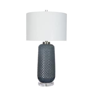 30 .5 in. Blue Indoor Table Lamp with Decorator Shade
