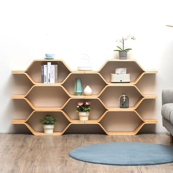 68.6 in. W x 7.1 in. D Beige Wood Decorative Wall Shelf