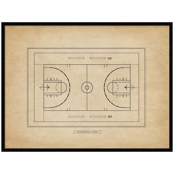 Svelte "Vintage Sports Basketball Court Diagram" by The Creative Bunch Studio Hobbies Framed Art Print 31 in. x 41 in.