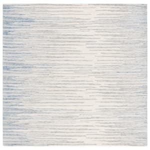 Abstract Ivory/Light Blue 6 ft. x 6 ft. Contemporary Striped Square Area Rug