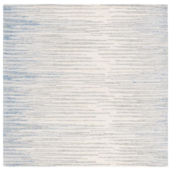 Abstract Ivory/Light Blue 6 ft. x 6 ft. Contemporary Striped Square Area Rug