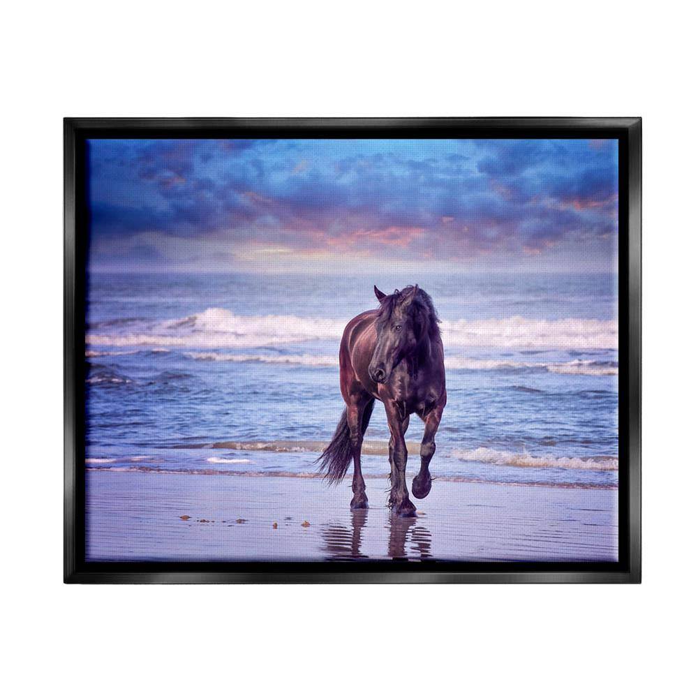 The Stupell Home Decor Collection Wild Horse on Beach Colorful Blue