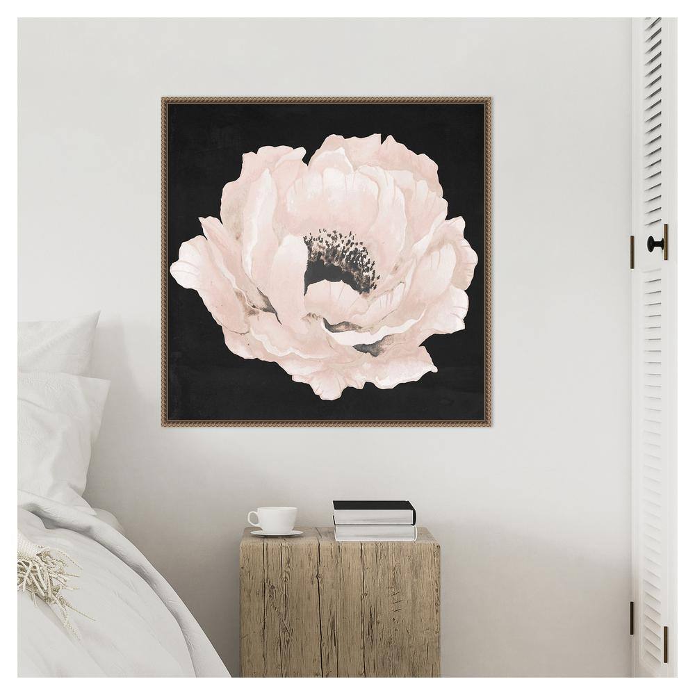 Pink Flower on Black Canvas with Bronze Beaded Frame