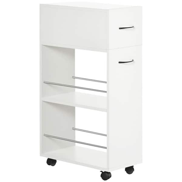 HOMCOM Utility White Kitchen Cart with Drawer and Open Shelves