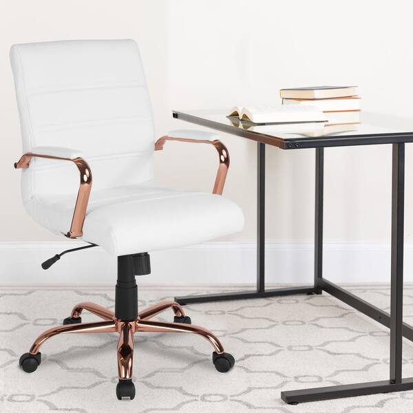 Flash Furniture White Leather Rose Gold Frame Office Desk Chair Go2286mwhrsgld The Home Depot Flash Furniture White Leather Rose Gold, Rose Colored Desk Chair